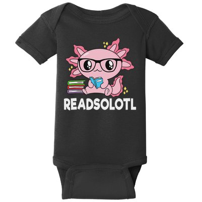Readsolotl Kawaii Axolotl Book Lover Funny Reading Baby Bodysuit
