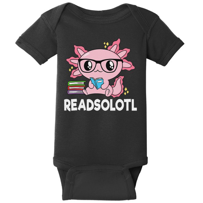 Readsolotl Kawaii Axolotl Book Lover Funny Reading Baby Bodysuit