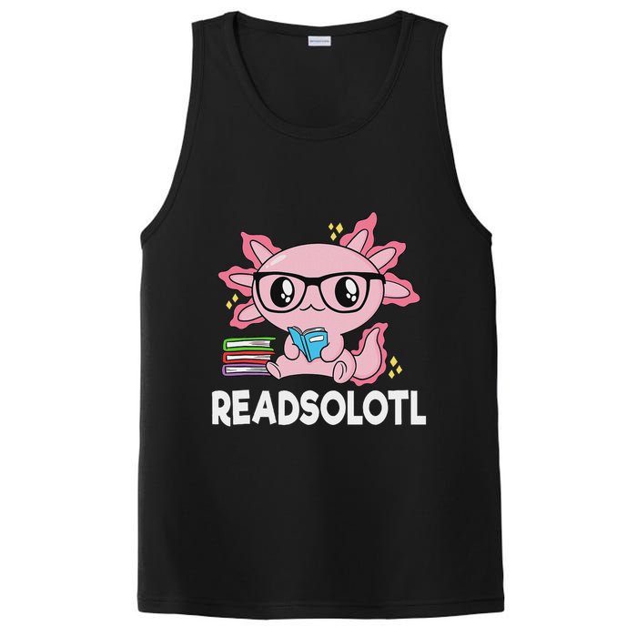 Readsolotl Kawaii Axolotl Book Lover Funny Reading PosiCharge Competitor Tank