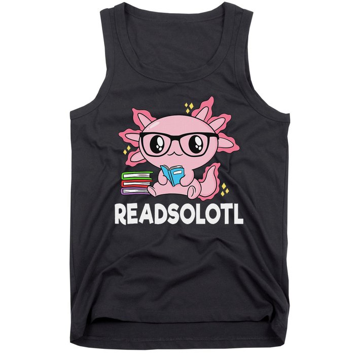 Readsolotl Kawaii Axolotl Book Lover Funny Reading Tank Top