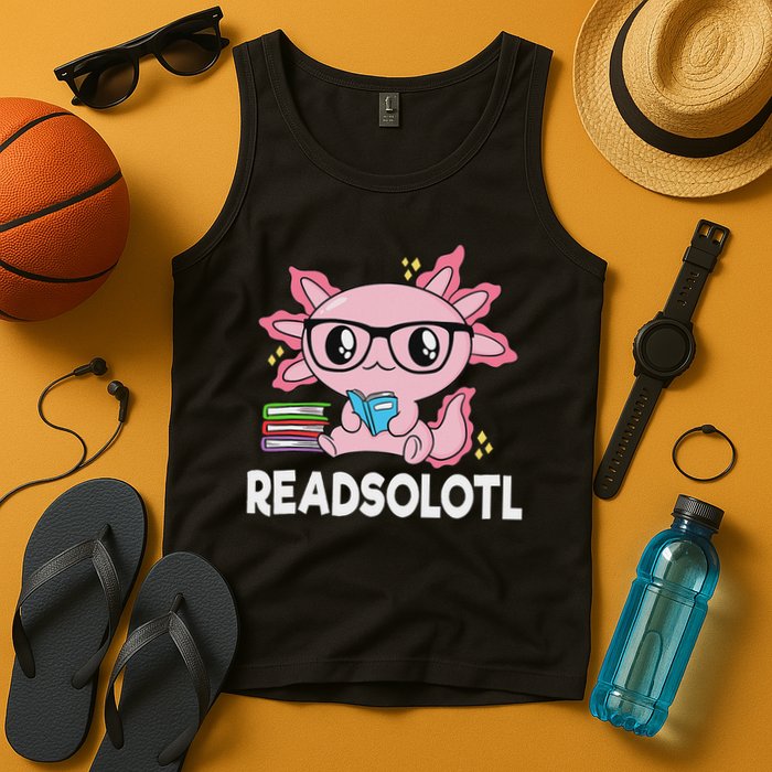 Readsolotl Kawaii Axolotl Book Lover Funny Reading Tank Top