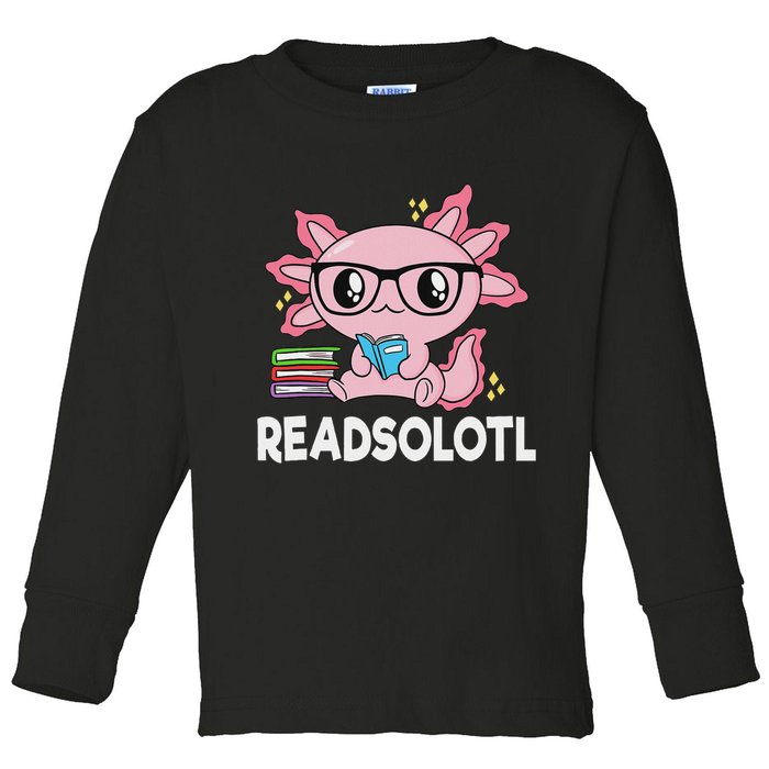 Readsolotl Kawaii Axolotl Book Lover Funny Reading Toddler Long Sleeve Shirt