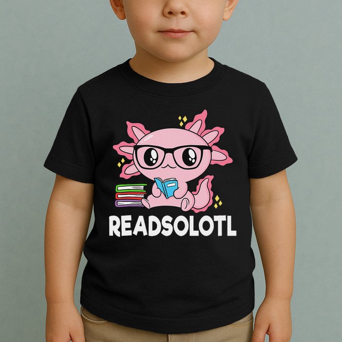 Readsolotl Kawaii Axolotl Book Lover Funny Reading Toddler T-Shirt