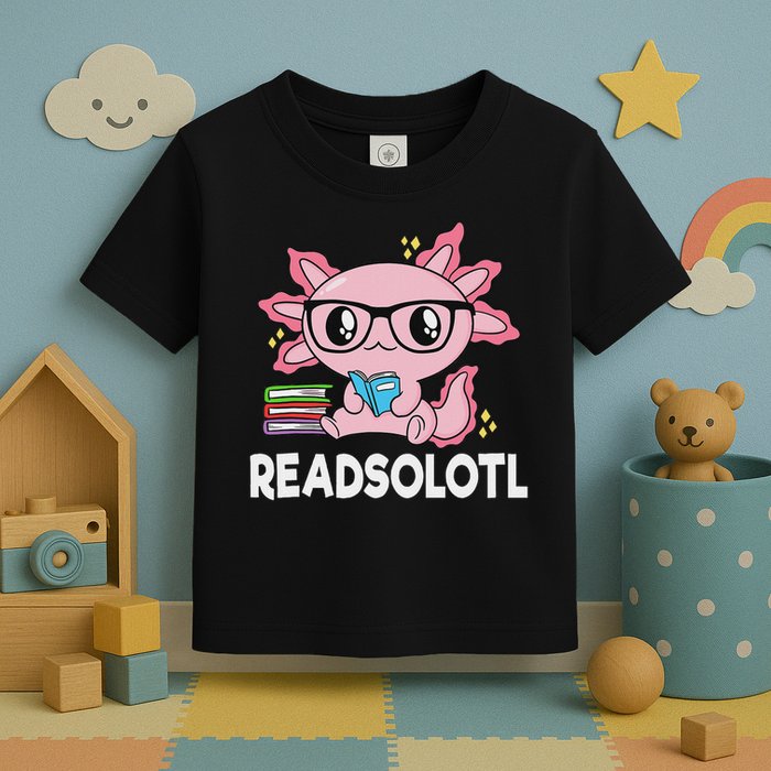Readsolotl Kawaii Axolotl Book Lover Funny Reading Toddler T-Shirt