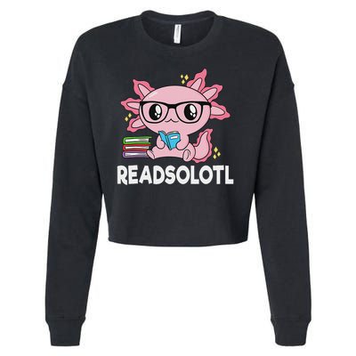 Readsolotl Kawaii Axolotl Book Lover Funny Reading Cropped Pullover Crew