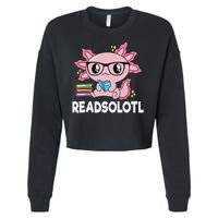 Readsolotl Kawaii Axolotl Book Lover Funny Reading Cropped Pullover Crew