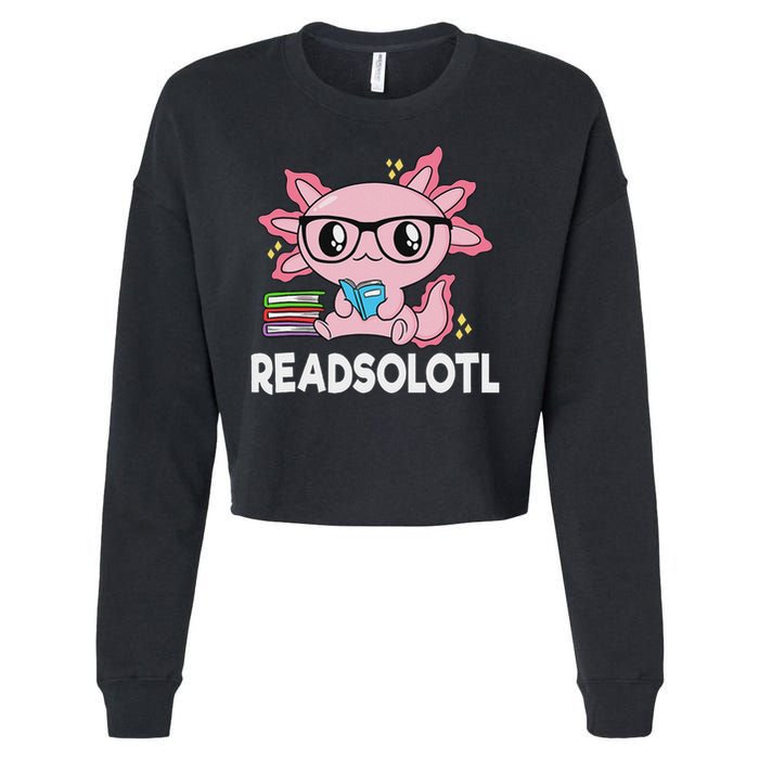 Readsolotl Kawaii Axolotl Book Lover Funny Reading Cropped Pullover Crew