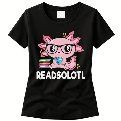 Readsolotl Kawaii Axolotl Book Lover Funny Reading Womens T-Shirt