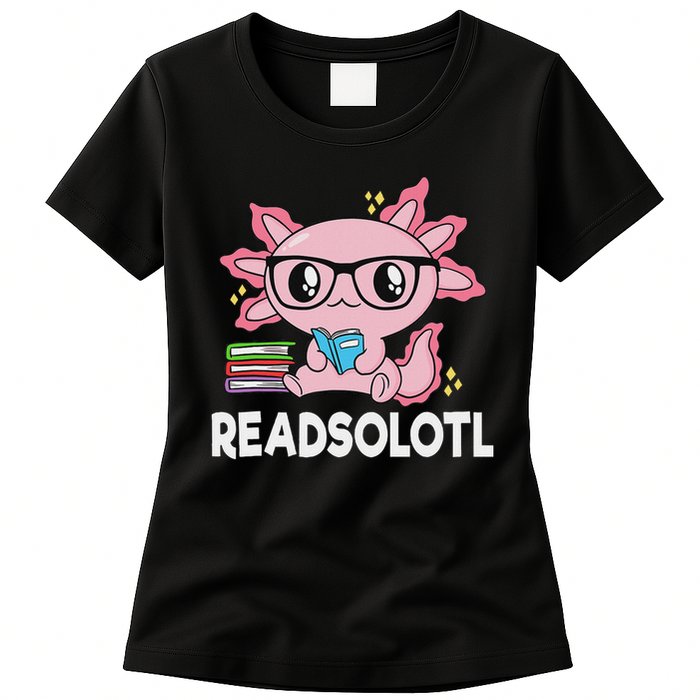 Readsolotl Kawaii Axolotl Book Lover Funny Reading Womens T-Shirt
