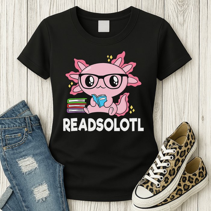 Readsolotl Kawaii Axolotl Book Lover Funny Reading Womens T-Shirt