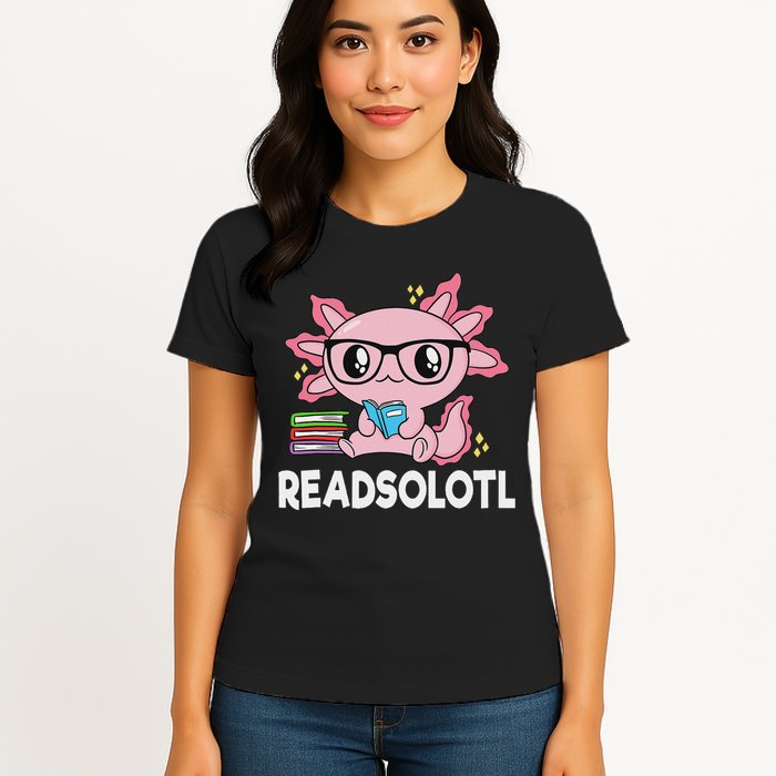 Readsolotl Kawaii Axolotl Book Lover Funny Reading Womens T-Shirt
