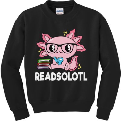 Readsolotl Kawaii Axolotl Book Lover Funny Reading Kids Sweatshirt