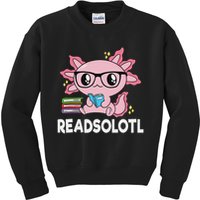 Readsolotl Kawaii Axolotl Book Lover Funny Reading Kids Sweatshirt