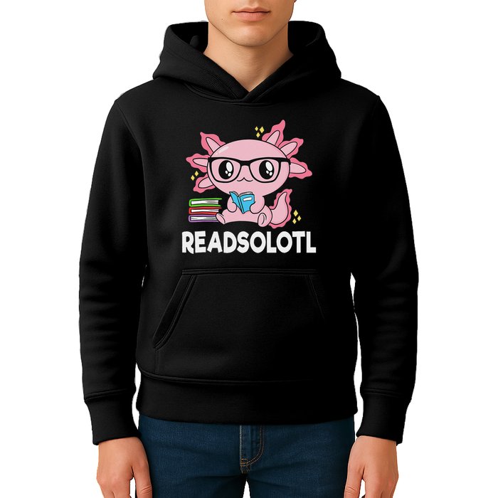 Readsolotl Kawaii Axolotl Book Lover Funny Reading Kids Hoodie