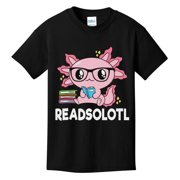 Readsolotl Kawaii Axolotl Book Lover Funny Reading Kids T-Shirt