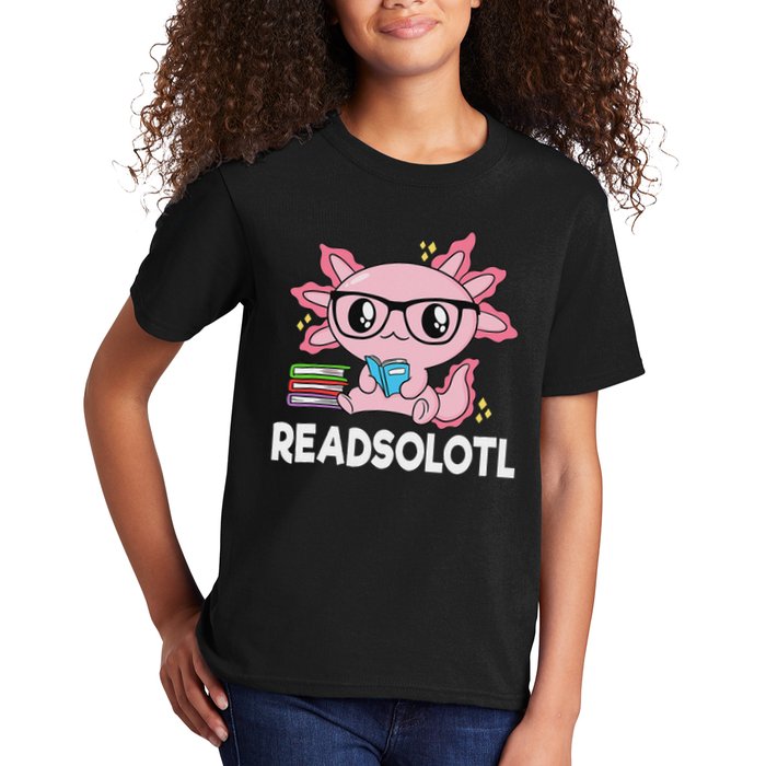 Readsolotl Kawaii Axolotl Book Lover Funny Reading Kids T-Shirt