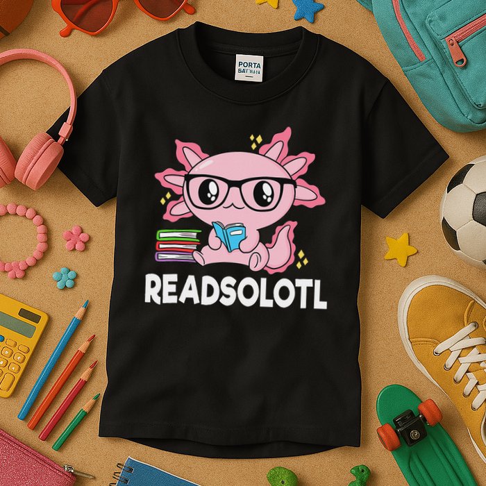 Readsolotl Kawaii Axolotl Book Lover Funny Reading Kids T-Shirt