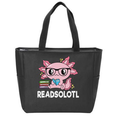Readsolotl Kawaii Axolotl Book Lover Funny Reading Zip Tote Bag