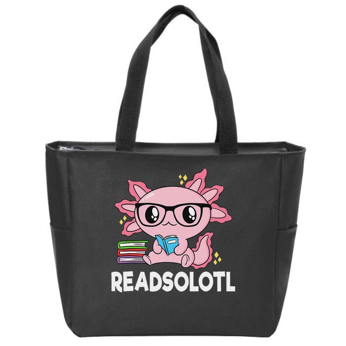 Readsolotl Kawaii Axolotl Book Lover Funny Reading Zip Tote Bag