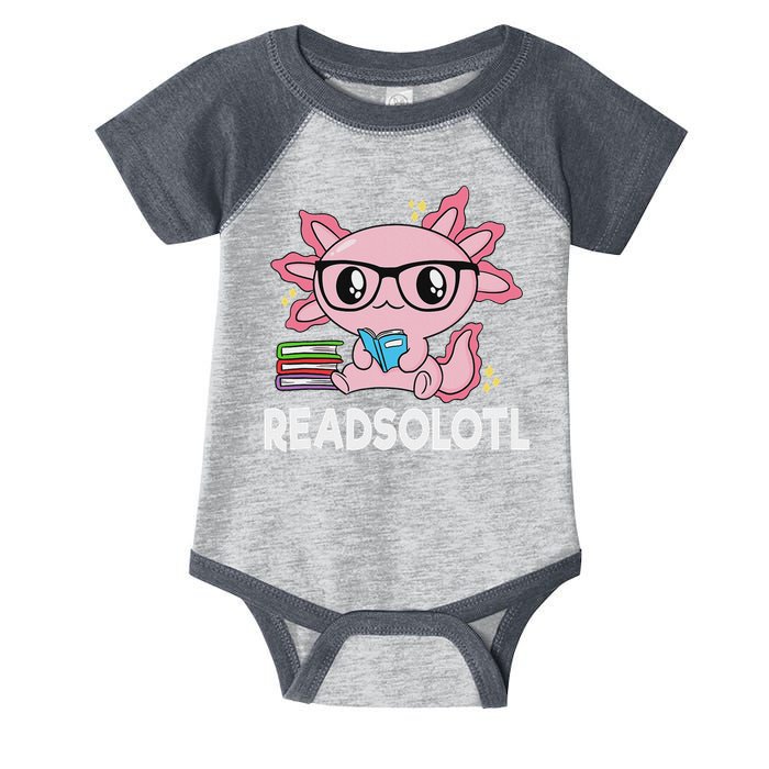 Readsolotl Kawaii Axolotl Book Lover Funny Reading Infant Baby Jersey Bodysuit
