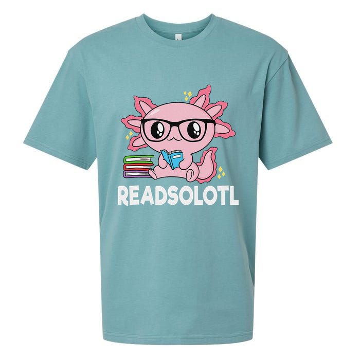 Readsolotl Kawaii Axolotl Book Lover Funny Reading Sueded Cloud Jersey T-Shirt