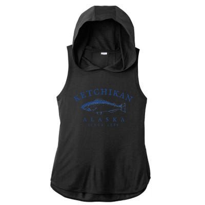 Retro Ketchikan Alaska Fishing Ladies PosiCharge Tri-Blend Wicking Draft Hoodie Tank