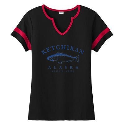 Retro Ketchikan Alaska Fishing Ladies Halftime Notch Neck Tee