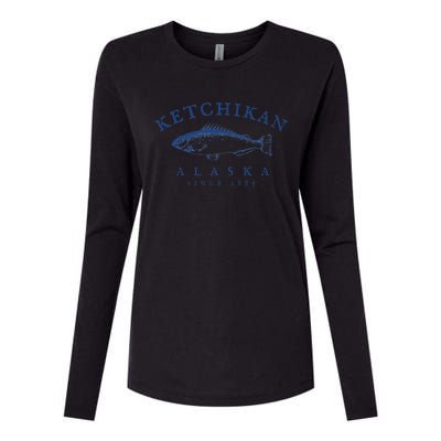 Retro Ketchikan Alaska Fishing Womens Cotton Relaxed Long Sleeve T-Shirt