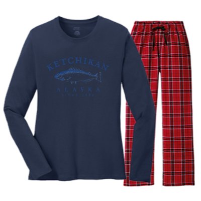 Retro Ketchikan Alaska Fishing Women's Long Sleeve Flannel Pajama Set 