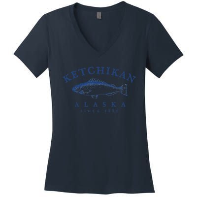 Retro Ketchikan Alaska Fishing Women's V-Neck T-Shirt