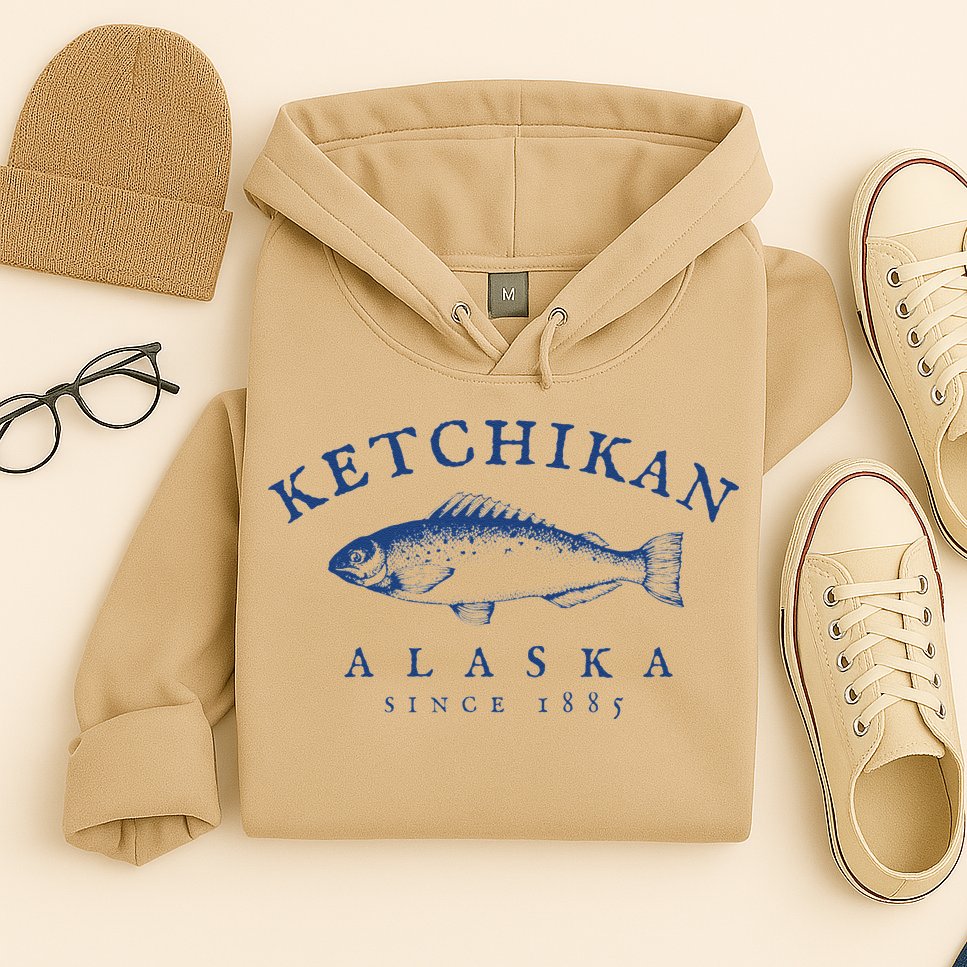 Retro Ketchikan Alaska Fishing Hoodie