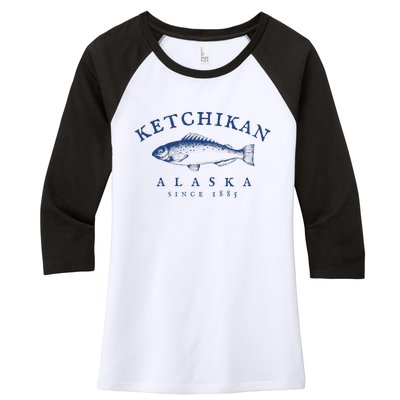 Retro Ketchikan Alaska Fishing Women's Tri-Blend 3/4-Sleeve Raglan Shirt