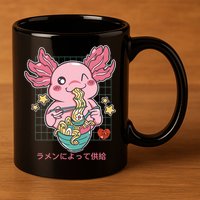 Ramen Kawaii Axolotl Eating Ramen Noodles Anime 11oz C Handle Ceramic Mug