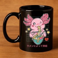Ramen Kawaii Axolotl Eating Ramen Noodles Anime 11oz C Handle Ceramic Mug