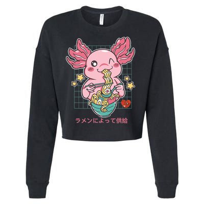 Ramen Kawaii Axolotl Eating Ramen Noodles Anime Cropped Pullover Crew