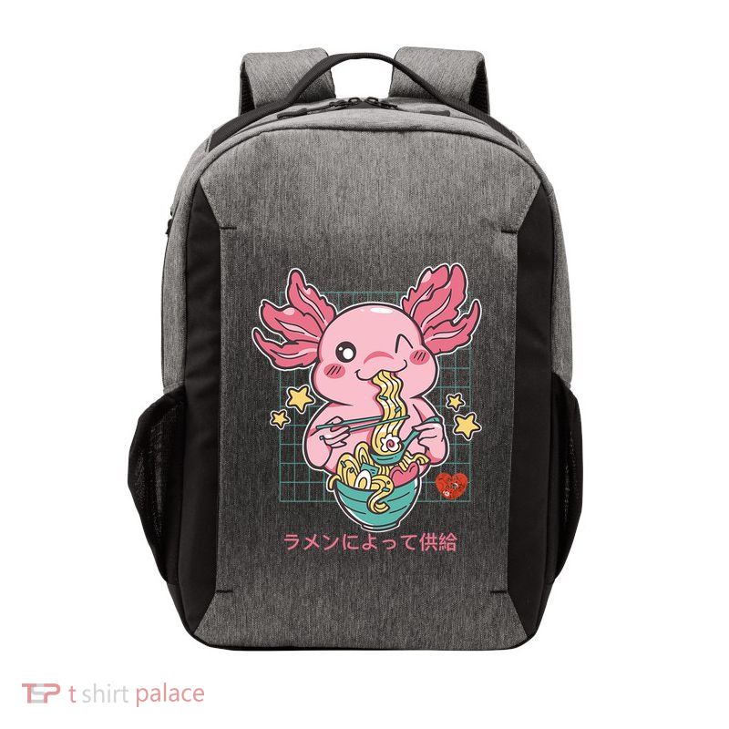 Ramen Kawaii Axolotl Eating Ramen Noodles Anime Vector Backpack