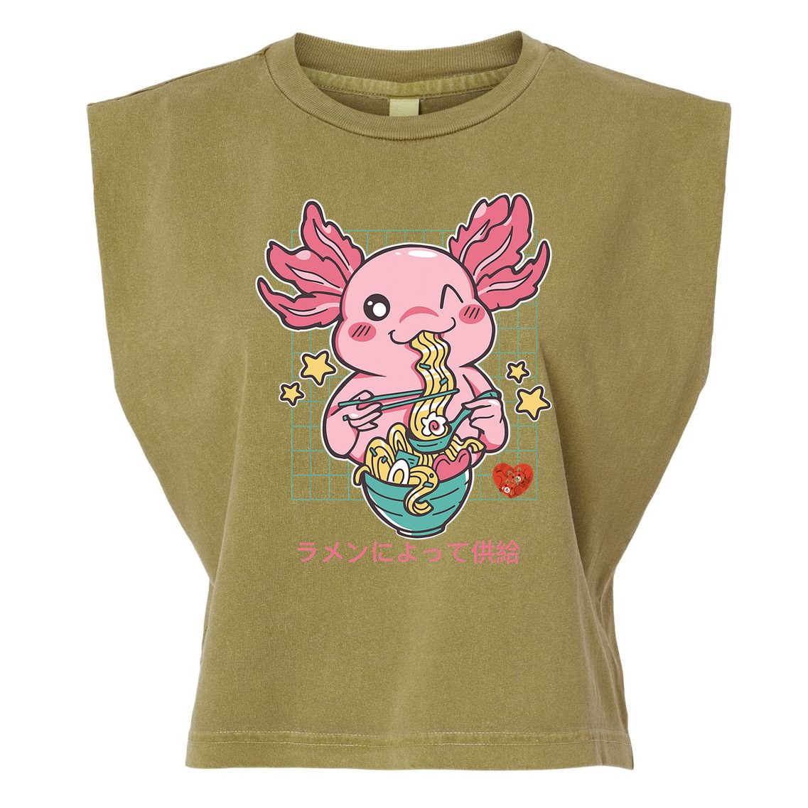 Ramen Kawaii Axolotl Eating Ramen Noodles Anime Garment-Dyed Women's Muscle Tee