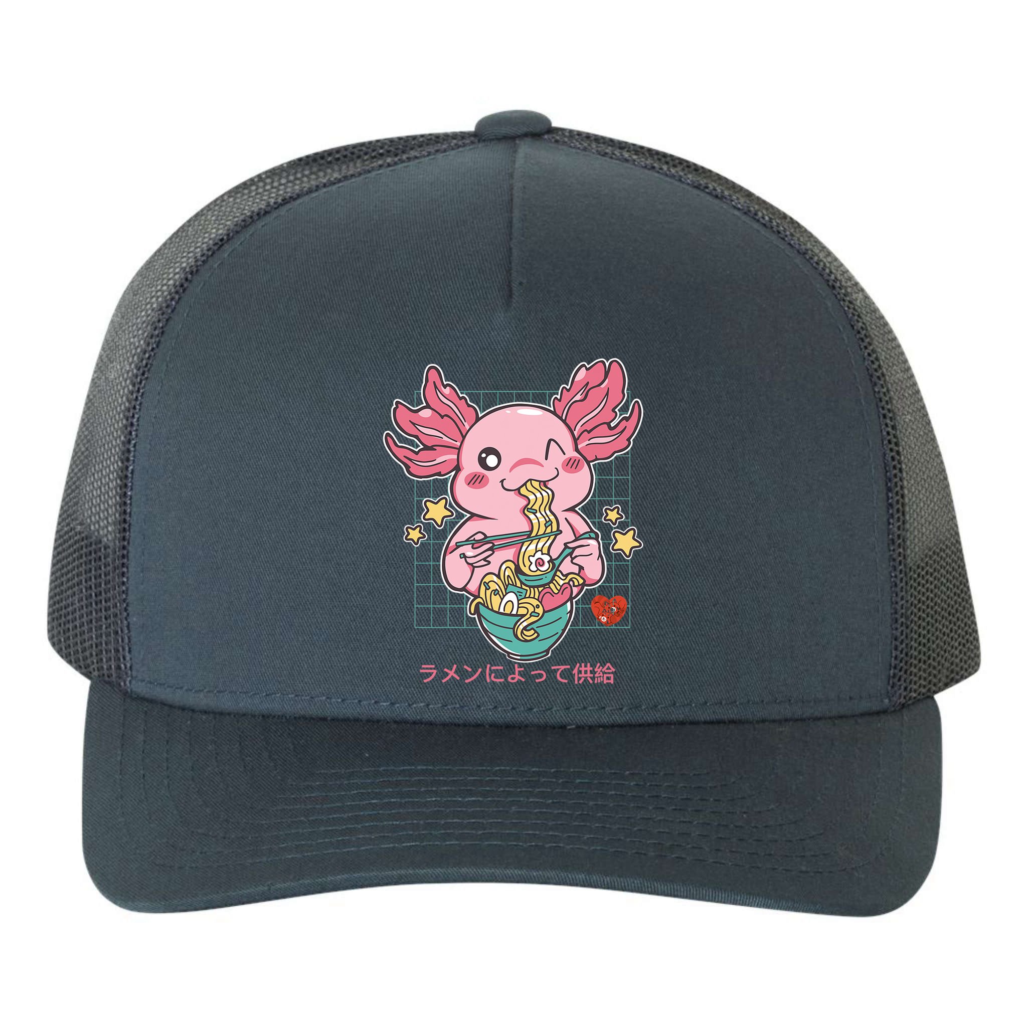 Ramen Kawaii Axolotl Eating Ramen Noodles Anime Yupoong Adult 5-Panel Trucker Hat