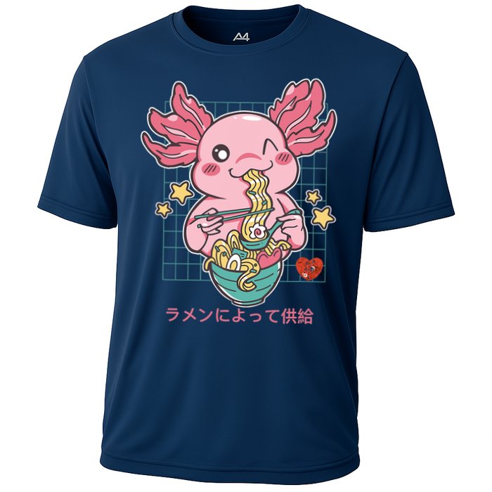 Ramen Kawaii Axolotl Eating Ramen Noodles Anime Cooling Performance Crew T-Shirt