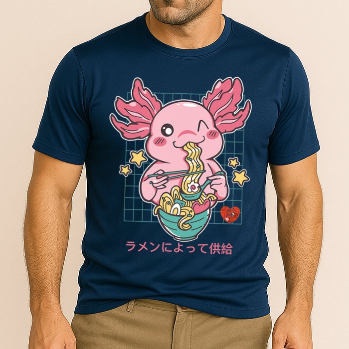 Ramen Kawaii Axolotl Eating Ramen Noodles Anime Cooling Performance Crew T-Shirt