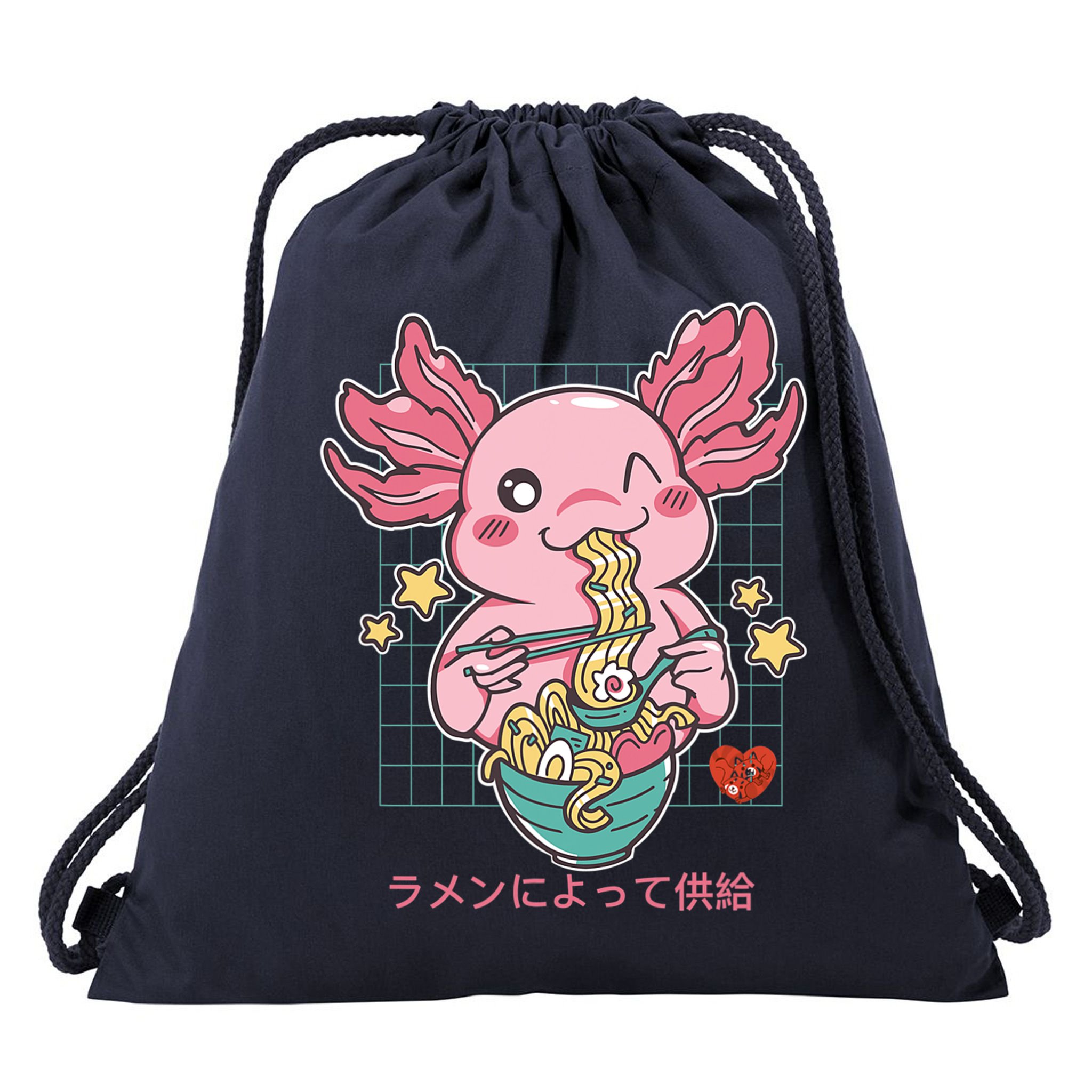 Ramen Kawaii Axolotl Eating Ramen Noodles Anime Drawstring Bag