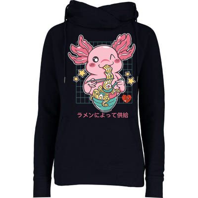 Ramen Kawaii Axolotl Eating Ramen Noodles Anime Womens Funnel Neck Pullover Hood