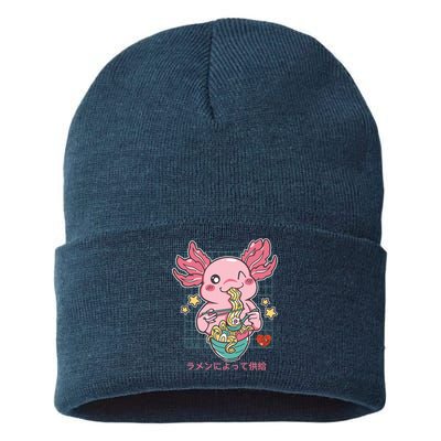 Ramen Kawaii Axolotl Eating Ramen Noodles Anime Sustainable Knit Beanie