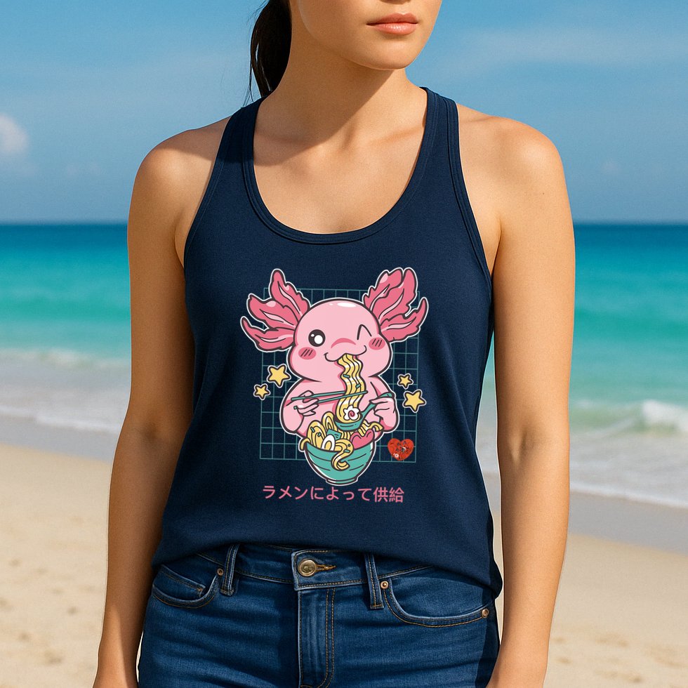 Ramen Kawaii Axolotl Eating Ramen Noodles Anime Womens Tank Top
