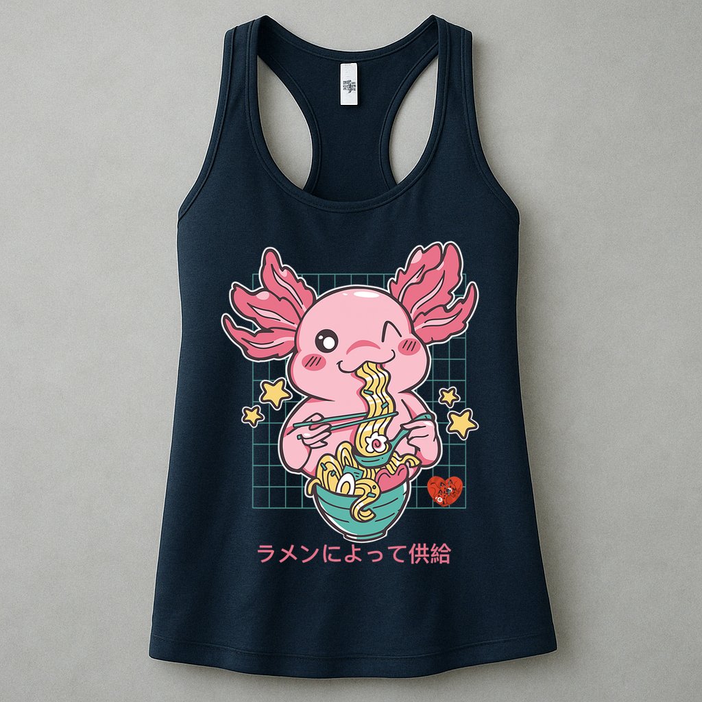 Ramen Kawaii Axolotl Eating Ramen Noodles Anime Womens Tank Top