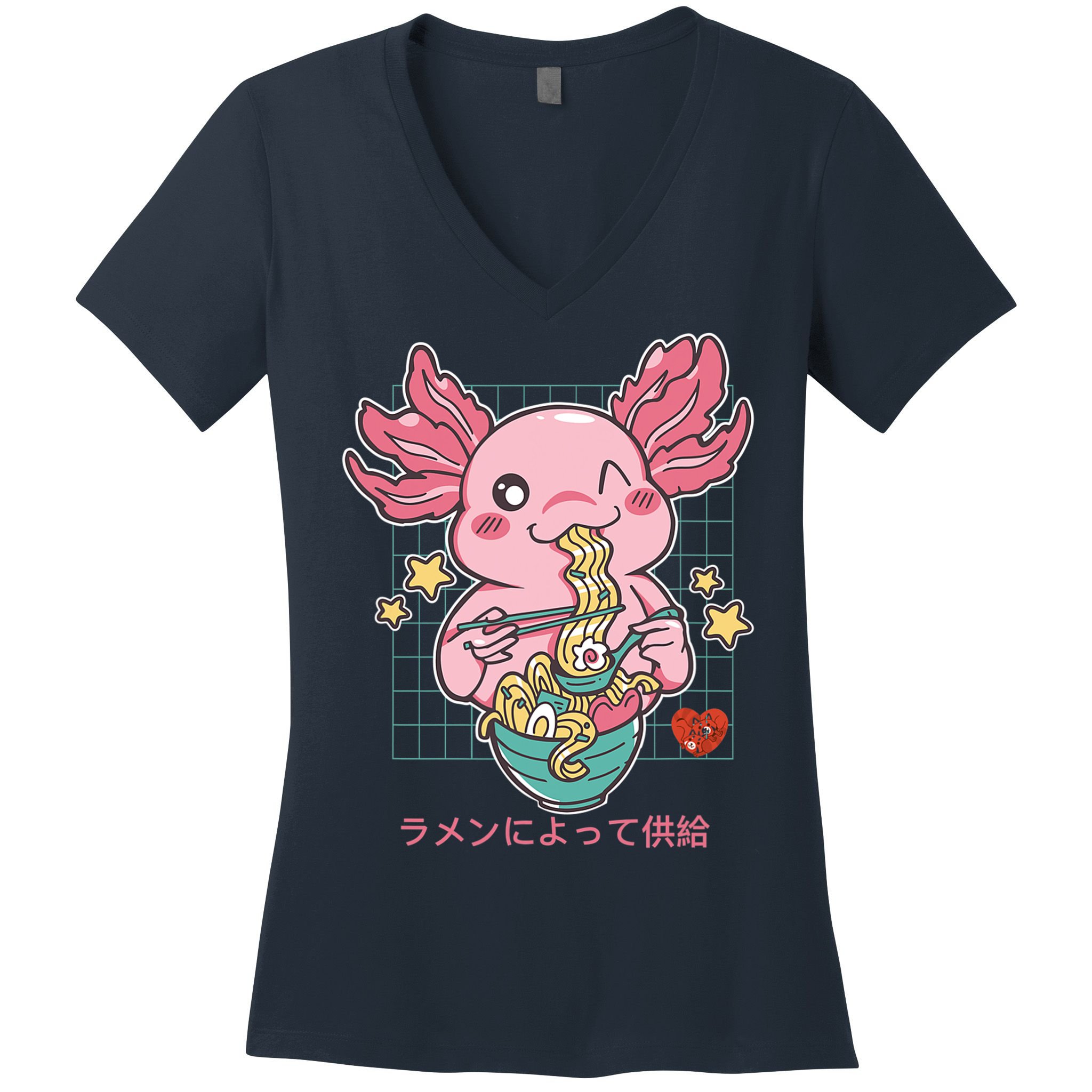 Ramen Kawaii Axolotl Eating Ramen Noodles Anime Women's V-Neck T-Shirt