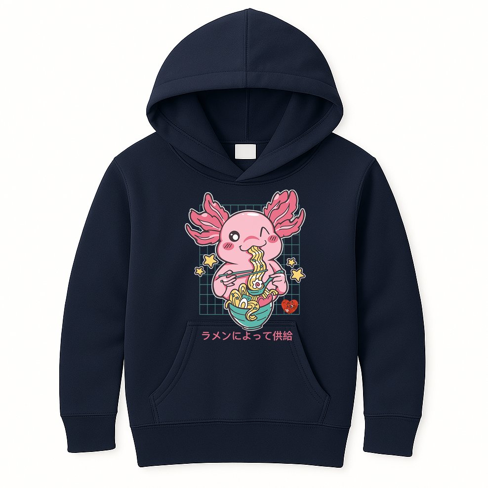 Ramen Kawaii Axolotl Eating Ramen Noodles Anime Kids Hoodie
