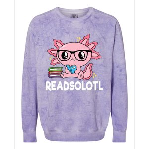 Readsolotl Kawaii Axolotl Book Lover Funny Reading Colorblast Crewneck Sweatshirt