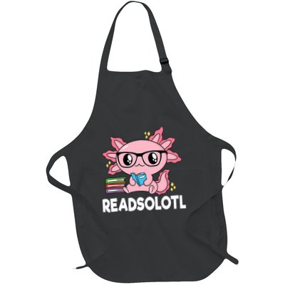 Readsolotl Kawaii Axolotl Book Lover Funny Reading Full-Length Apron With Pockets