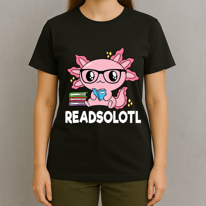 Readsolotl Kawaii Axolotl Book Lover Funny Reading T-Shirt